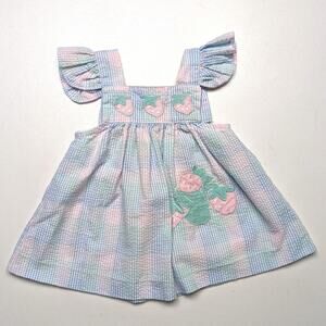 Vintage Samara Swing Top Baby Girls Size 3-6m Pastel Gingham Seersucker Flutter